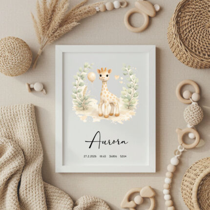 Tabuľky Žirafa, personalizovaná tabuľka tabuľka pri narodení dieťaťa darček k narodeniu dieťaťa personalizovaný darček pre bábätko tabuľka s údajmi o narodení narodenie dieťaťa tabuľka detská tabuľka s menom, tabuľka na stenu detská izba,spomienka na narodenie dieťaťa