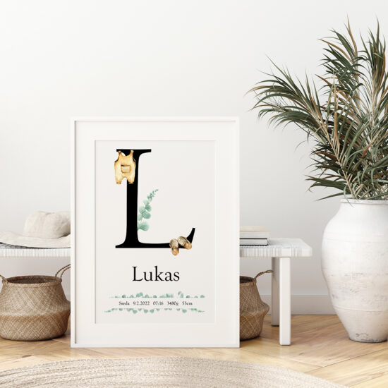 grafika, boho, boho grafika, grafika z rojstnimi podatki, okvir z rojstnimi podatki, darilo ob rojstvu, telegram, personalizirano darilo, darilo z imenom za novorojenčka, črka za novorojenčka