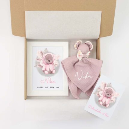 paket ob rojstvu, darilo ob rojstvu, telegram ob rojstvu, paket v porodnišnico, čestitka, grafika z rojstnimi podatki, ninica