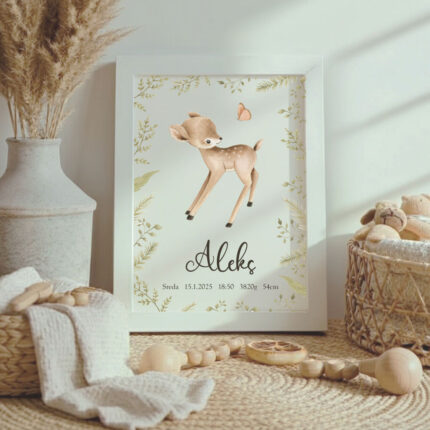 Tabuľky Srna, personalizovaná tabuľka tabuľka pri narodení dieťaťa darček k narodeniu dieťaťa personalizovaný darček pre bábätko tabuľka s údajmi o narodení narodenie dieťaťa tabuľka detská tabuľka s menom, tabuľka na stenu detská izba,spomienka na narodenie dieťaťa